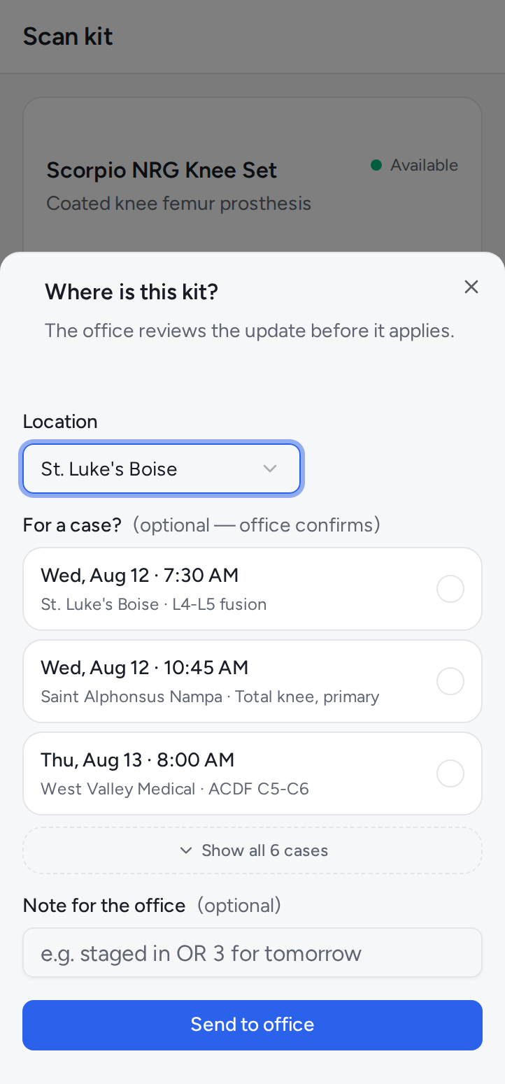 Scan update sheet suggesting a case assignment